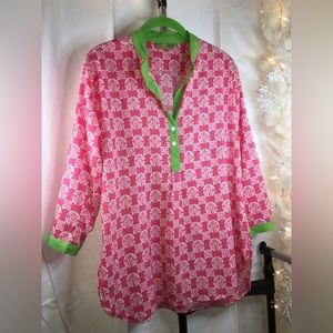 Rock Flower Paper | Women’s Pink/White Geometric Pattern Blouse Top